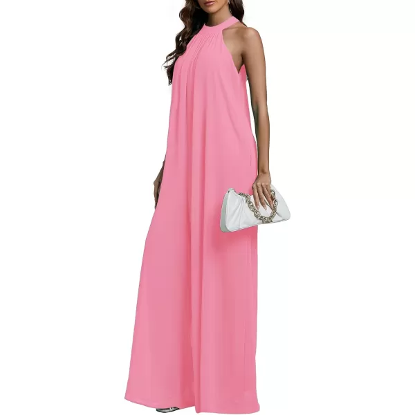 LYANER Women's Halter Neck Sleeveless Chiffon Wide Leg Long Pants Jumpsuit Romper