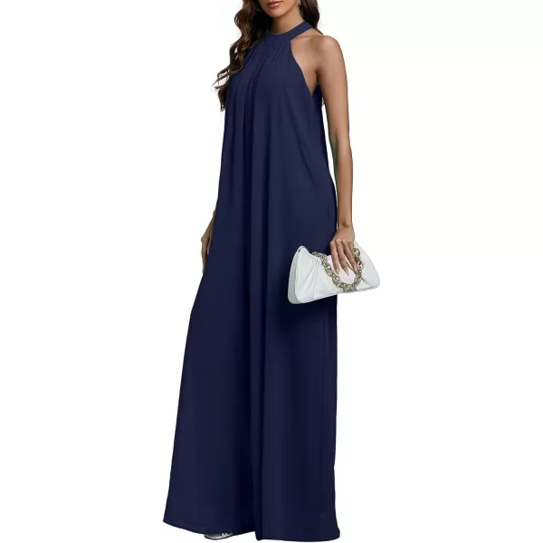 LYANER Women's Halter Neck Sleeveless Chiffon Wide Leg Long Pants Jumpsuit Romper