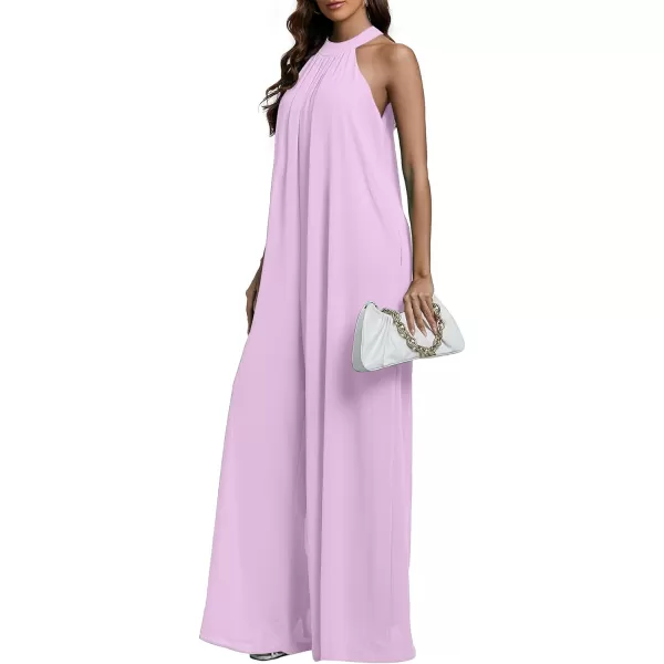 LYANER Women's Halter Neck Sleeveless Chiffon Wide Leg Long Pants Jumpsuit Romper