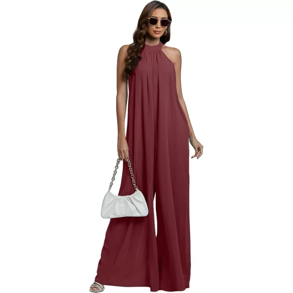 LYANER Women's Halter Neck Sleeveless Chiffon Wide Leg Long Pants Jumpsuit Romper