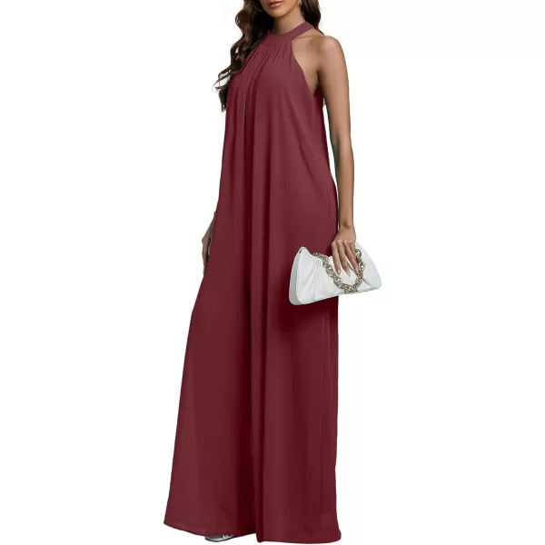 LYANER Women's Halter Neck Sleeveless Chiffon Wide Leg Long Pants Jumpsuit Romper