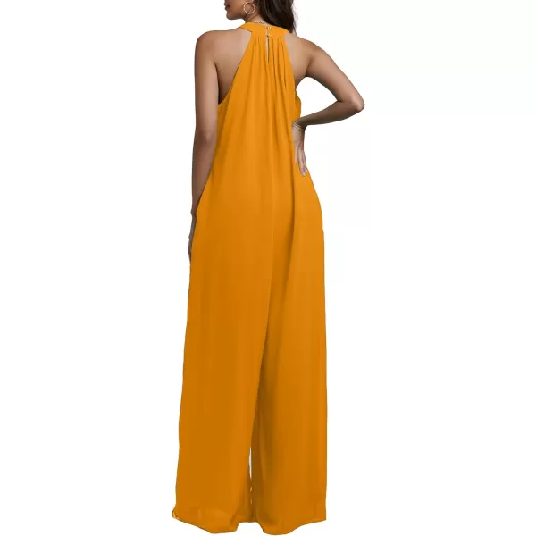 LYANER Women's Halter Neck Sleeveless Chiffon Wide Leg Long Pants Jumpsuit Romper