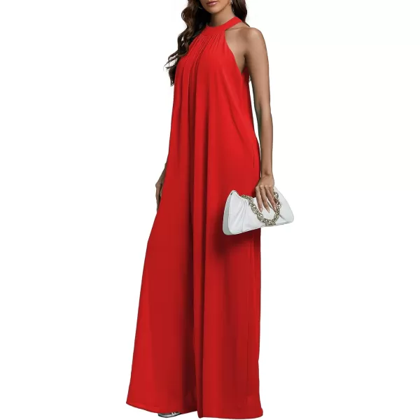 LYANER Women's Halter Neck Sleeveless Chiffon Wide Leg Long Pants Jumpsuit Romper