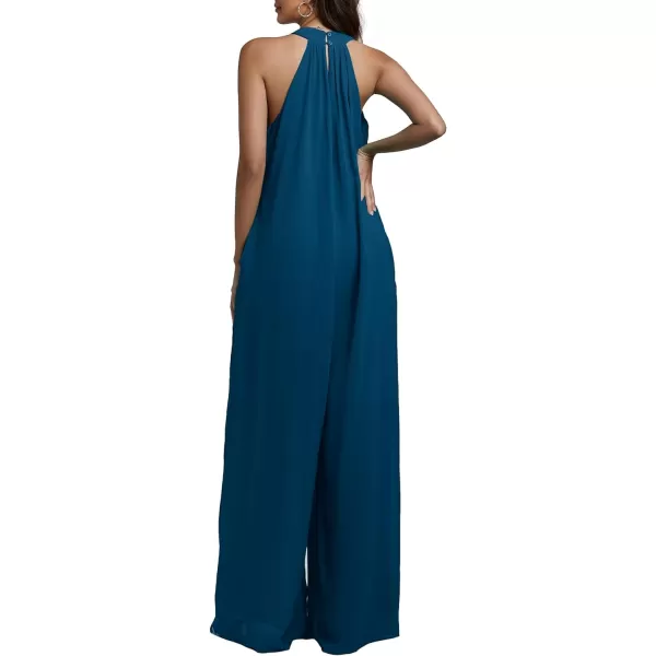 LYANER Women's Halter Neck Sleeveless Chiffon Wide Leg Long Pants Jumpsuit Romper
