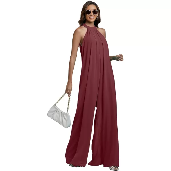 LYANER Women's Halter Neck Sleeveless Chiffon Wide Leg Long Pants Jumpsuit Romper