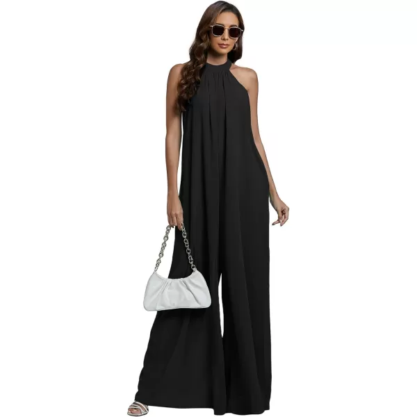 LYANER Women's Halter Neck Sleeveless Chiffon Wide Leg Long Pants Jumpsuit Romper