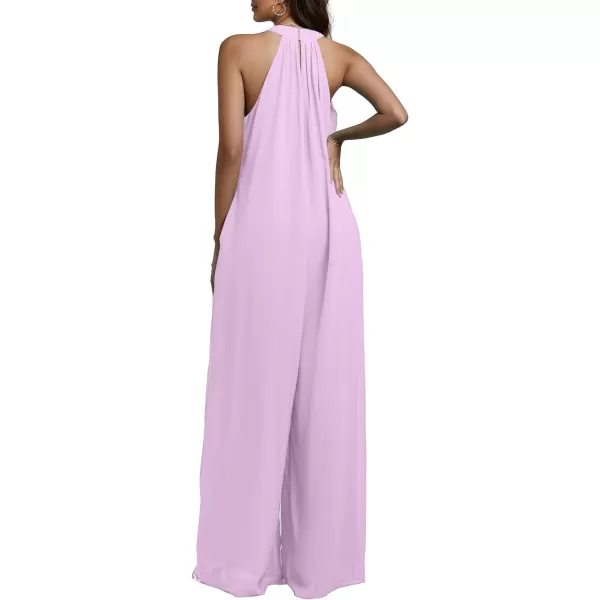 LYANER Women's Halter Neck Sleeveless Chiffon Wide Leg Long Pants Jumpsuit Romper