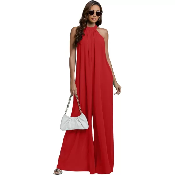 LYANER Women's Halter Neck Sleeveless Chiffon Wide Leg Long Pants Jumpsuit Romper