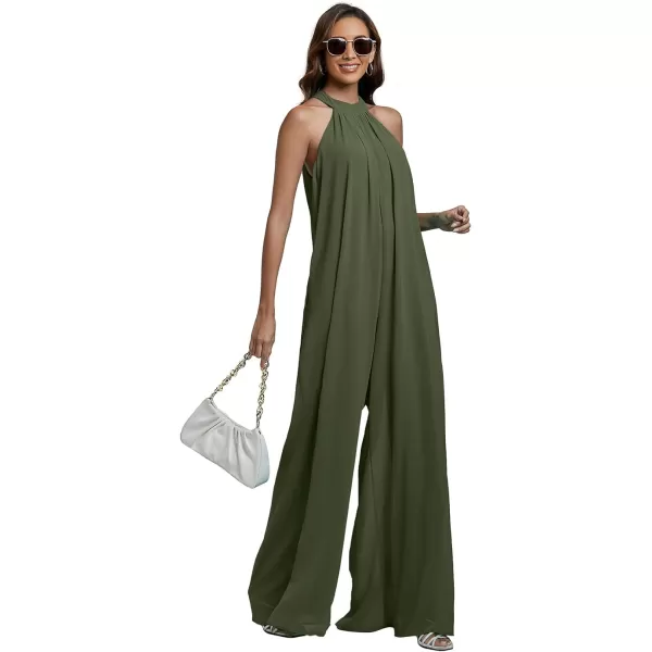 LYANER Women's Halter Neck Sleeveless Chiffon Wide Leg Long Pants Jumpsuit Romper