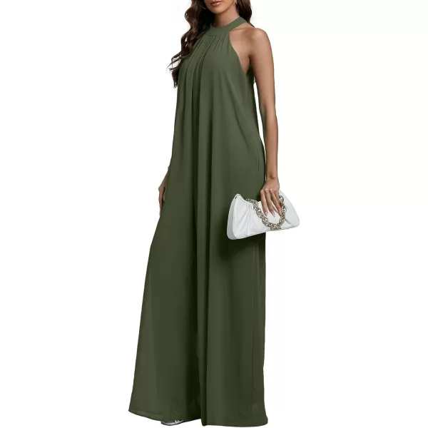 LYANER Women's Halter Neck Sleeveless Chiffon Wide Leg Long Pants Jumpsuit Romper