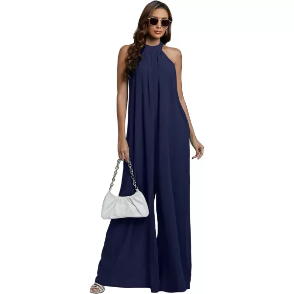 LYANER Women's Halter Neck Sleeveless Chiffon Wide Leg Long Pants Jumpsuit Romper
