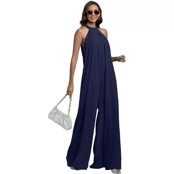 LYANER Women's Halter Neck Sleeveless Chiffon Wide Leg Long Pants Jumpsuit Romper