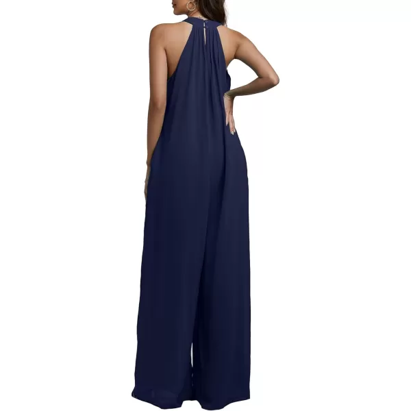 LYANER Women's Halter Neck Sleeveless Chiffon Wide Leg Long Pants Jumpsuit Romper