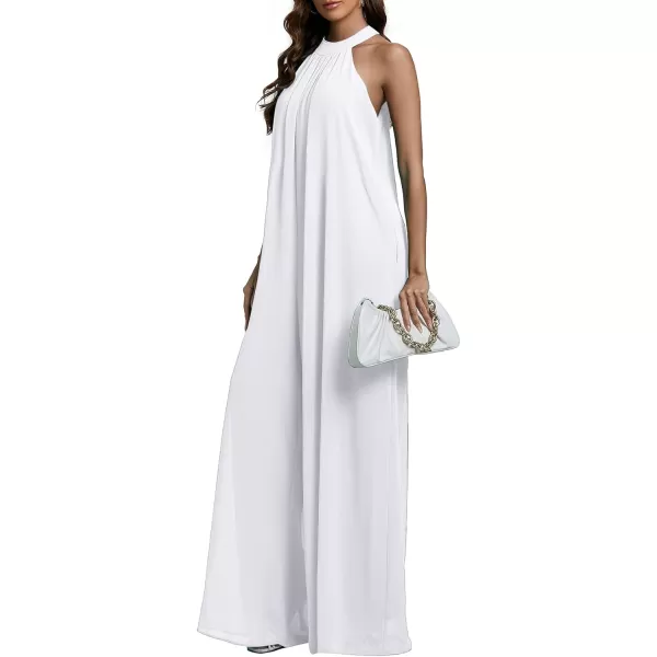 LYANER Women's Halter Neck Sleeveless Chiffon Wide Leg Long Pants Jumpsuit Romper