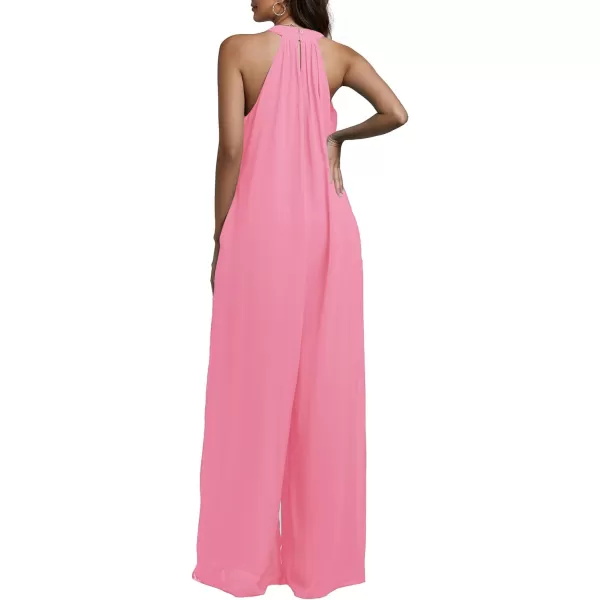 LYANER Women's Halter Neck Sleeveless Chiffon Wide Leg Long Pants Jumpsuit Romper