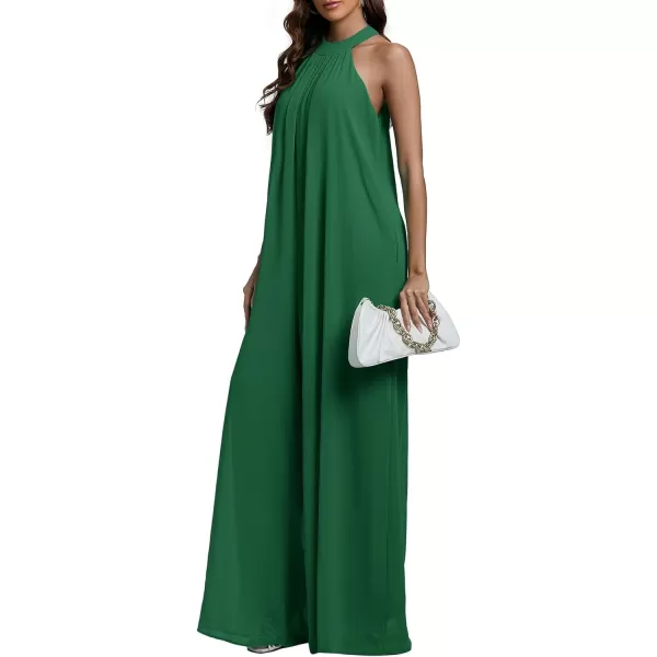 LYANER Women's Halter Neck Sleeveless Chiffon Wide Leg Long Pants Jumpsuit Romper