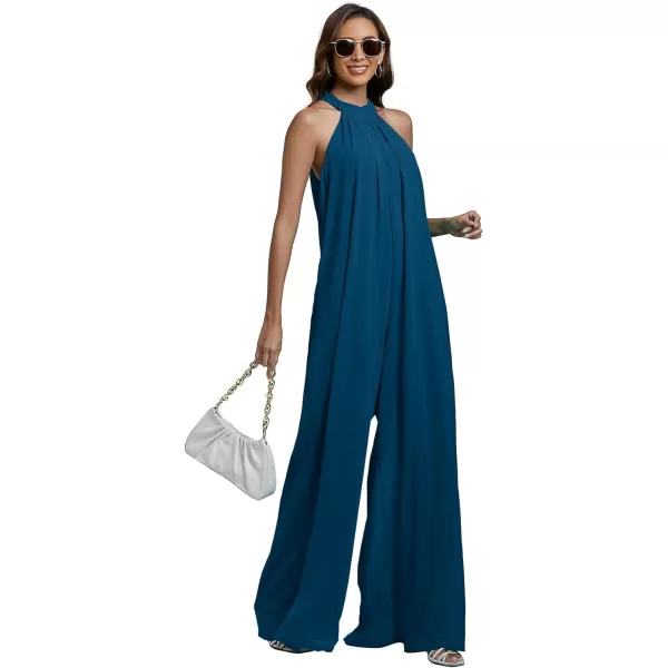 LYANER Women's Halter Neck Sleeveless Chiffon Wide Leg Long Pants Jumpsuit Romper