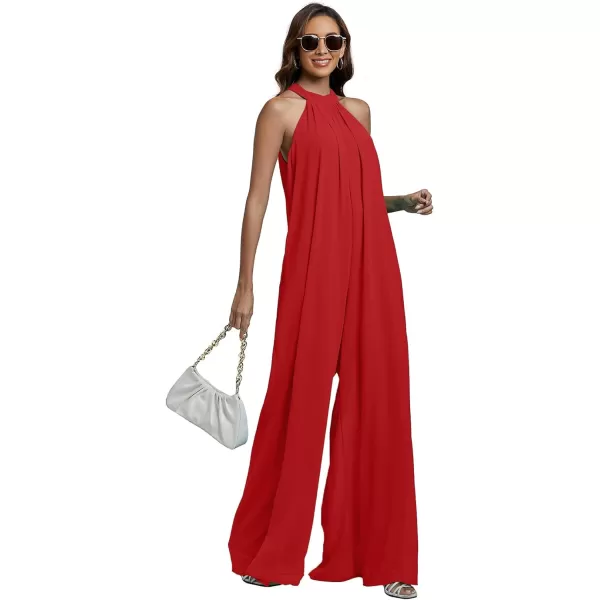 LYANER Women's Halter Neck Sleeveless Chiffon Wide Leg Long Pants Jumpsuit Romper