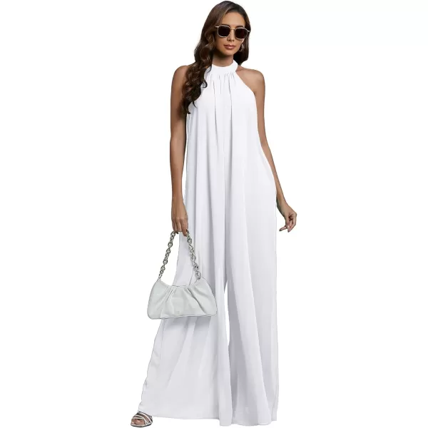 LYANER Women's Halter Neck Sleeveless Chiffon Wide Leg Long Pants Jumpsuit Romper