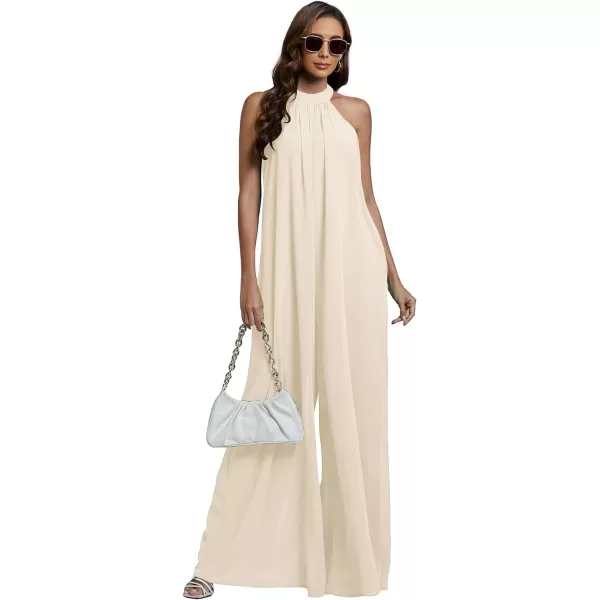 LYANER Women's Halter Neck Sleeveless Chiffon Wide Leg Long Pants Jumpsuit Romper