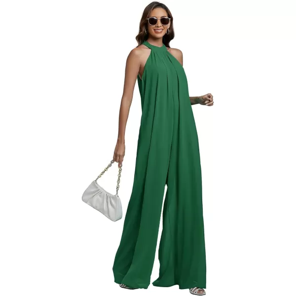 LYANER Women's Halter Neck Sleeveless Chiffon Wide Leg Long Pants Jumpsuit Romper
