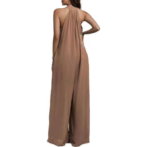 LYANER Women's Halter Neck Sleeveless Chiffon Wide Leg Long Pants Jumpsuit Romper