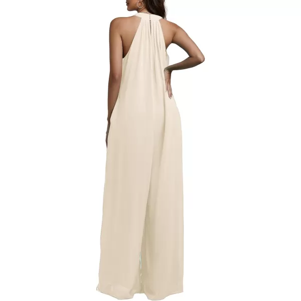 LYANER Women's Halter Neck Sleeveless Chiffon Wide Leg Long Pants Jumpsuit Romper