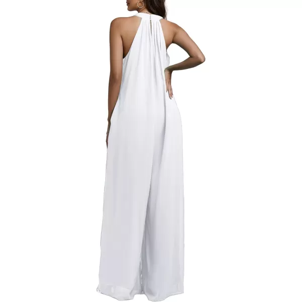 LYANER Women's Halter Neck Sleeveless Chiffon Wide Leg Long Pants Jumpsuit Romper