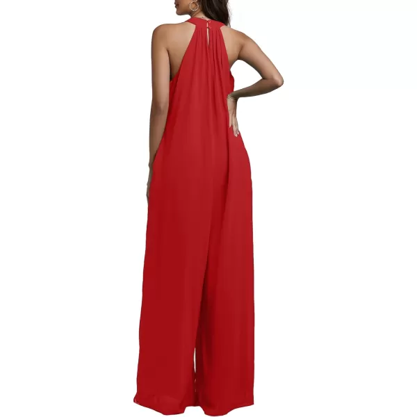 LYANER Women's Halter Neck Sleeveless Chiffon Wide Leg Long Pants Jumpsuit Romper