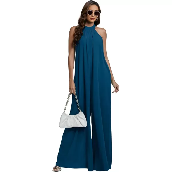 LYANER Women's Halter Neck Sleeveless Chiffon Wide Leg Long Pants Jumpsuit Romper