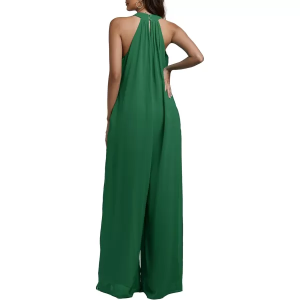 LYANER Women's Halter Neck Sleeveless Chiffon Wide Leg Long Pants Jumpsuit Romper