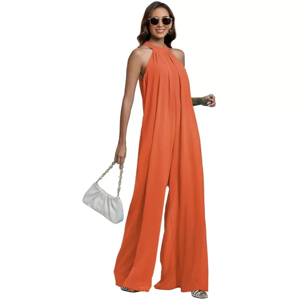 LYANER Women's Halter Neck Sleeveless Chiffon Wide Leg Long Pants Jumpsuit Romper