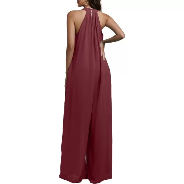 LYANER Women's Halter Neck Sleeveless Chiffon Wide Leg Long Pants Jumpsuit Romper