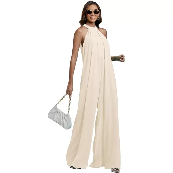 LYANER Women's Halter Neck Sleeveless Chiffon Wide Leg Long Pants Jumpsuit Romper