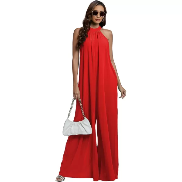 LYANER Women's Halter Neck Sleeveless Chiffon Wide Leg Long Pants Jumpsuit Romper
