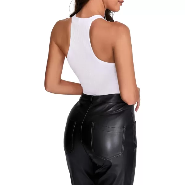 LYANER Women's Halter Neck Sleeveless Racer Back Ribbed Knit Bodysuit Leotard Tank Top