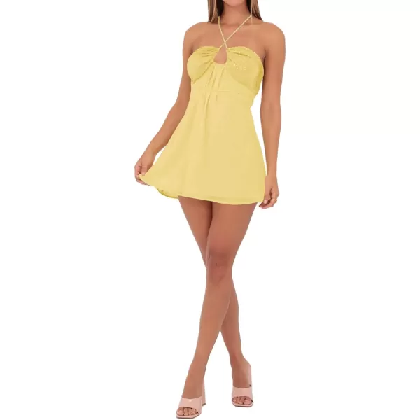 LYANER Women's Halter Sequin Sleeveless Cut Out Front A-Line Cocktail Mini Dress
