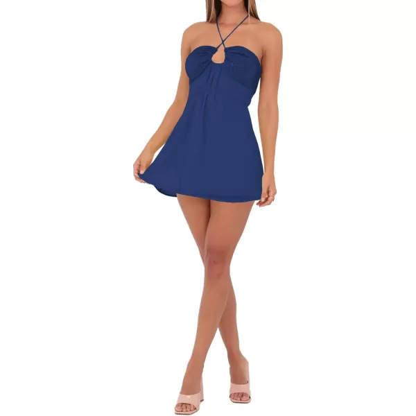 LYANER Women's Halter Sequin Sleeveless Cut Out Front A-Line Cocktail Mini Dress