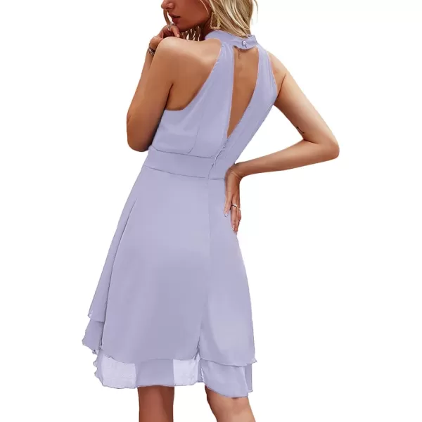 LYANER Women's Halter Sleeveless Pleated Layer Ruffle Hem Elegant Workwear Mini Dress