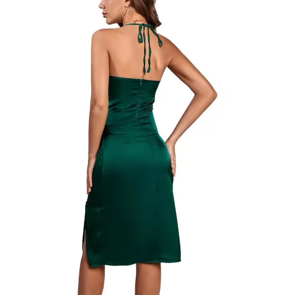 LYANER Women's Halter Strappy Satin Drape Cowl Neck Sleeveless Backless Split Slit Party Dress