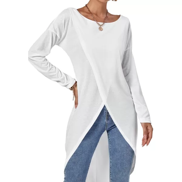 LYANER Women's High Low Long Sleeve Wrap Front Split Hem Long Shirt Blouse Tunic Top