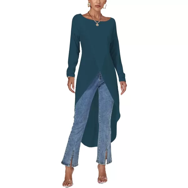 LYANER Women's High Low Long Sleeve Wrap Front Split Hem Long Shirt Blouse Tunic Top