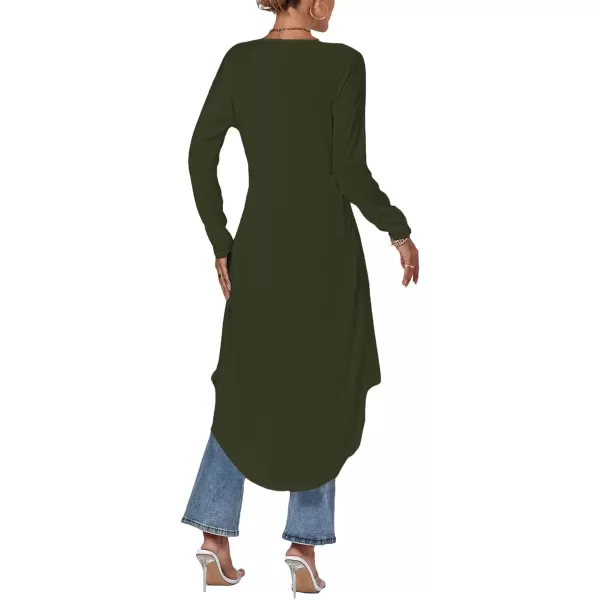 LYANER Women's High Low Long Sleeve Wrap Front Split Hem Long Shirt Blouse Tunic Top