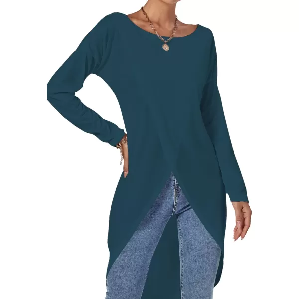 LYANER Women's High Low Long Sleeve Wrap Front Split Hem Long Shirt Blouse Tunic Top