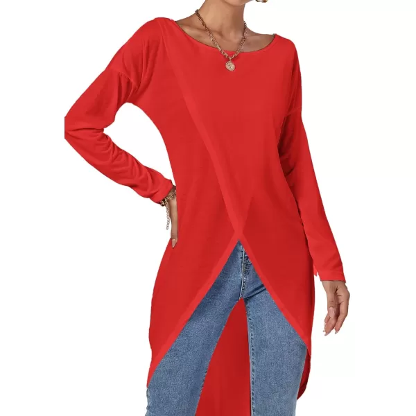 LYANER Women's High Low Long Sleeve Wrap Front Split Hem Long Shirt Blouse Tunic Top
