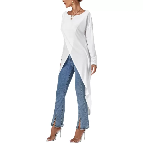 LYANER Women's High Low Long Sleeve Wrap Front Split Hem Long Shirt Blouse Tunic Top