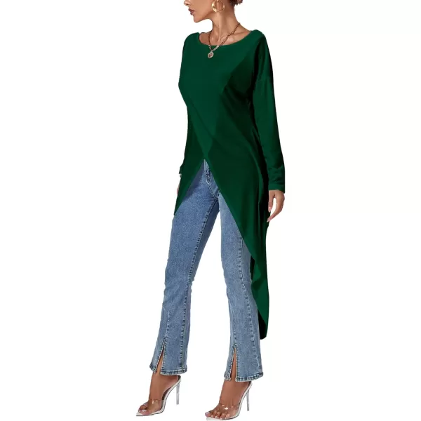 LYANER Women's High Low Long Sleeve Wrap Front Split Hem Long Shirt Blouse Tunic Top