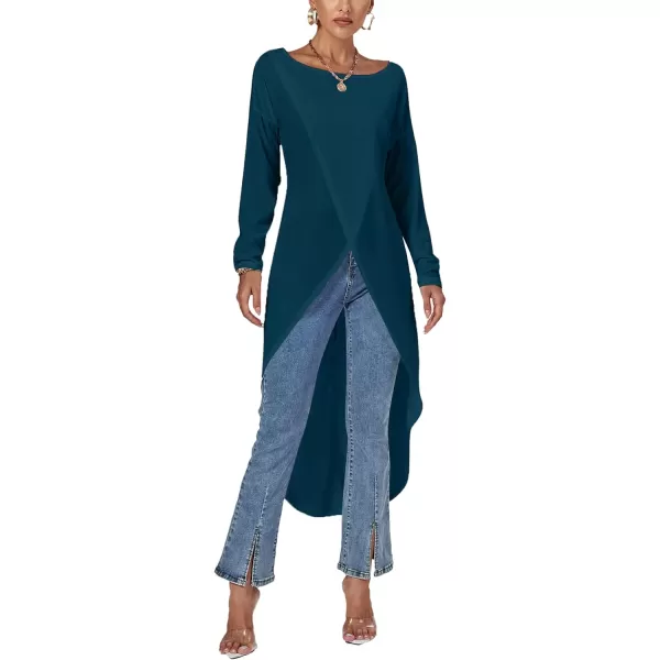 LYANER Women's High Low Long Sleeve Wrap Front Split Hem Long Shirt Blouse Tunic Top