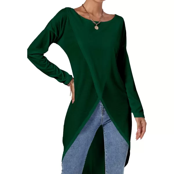 LYANER Women's High Low Long Sleeve Wrap Front Split Hem Long Shirt Blouse Tunic Top