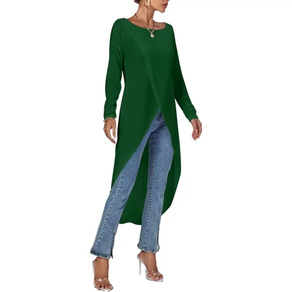 LYANER Women's High Low Long Sleeve Wrap Front Split Hem Long Shirt Blouse Tunic Top